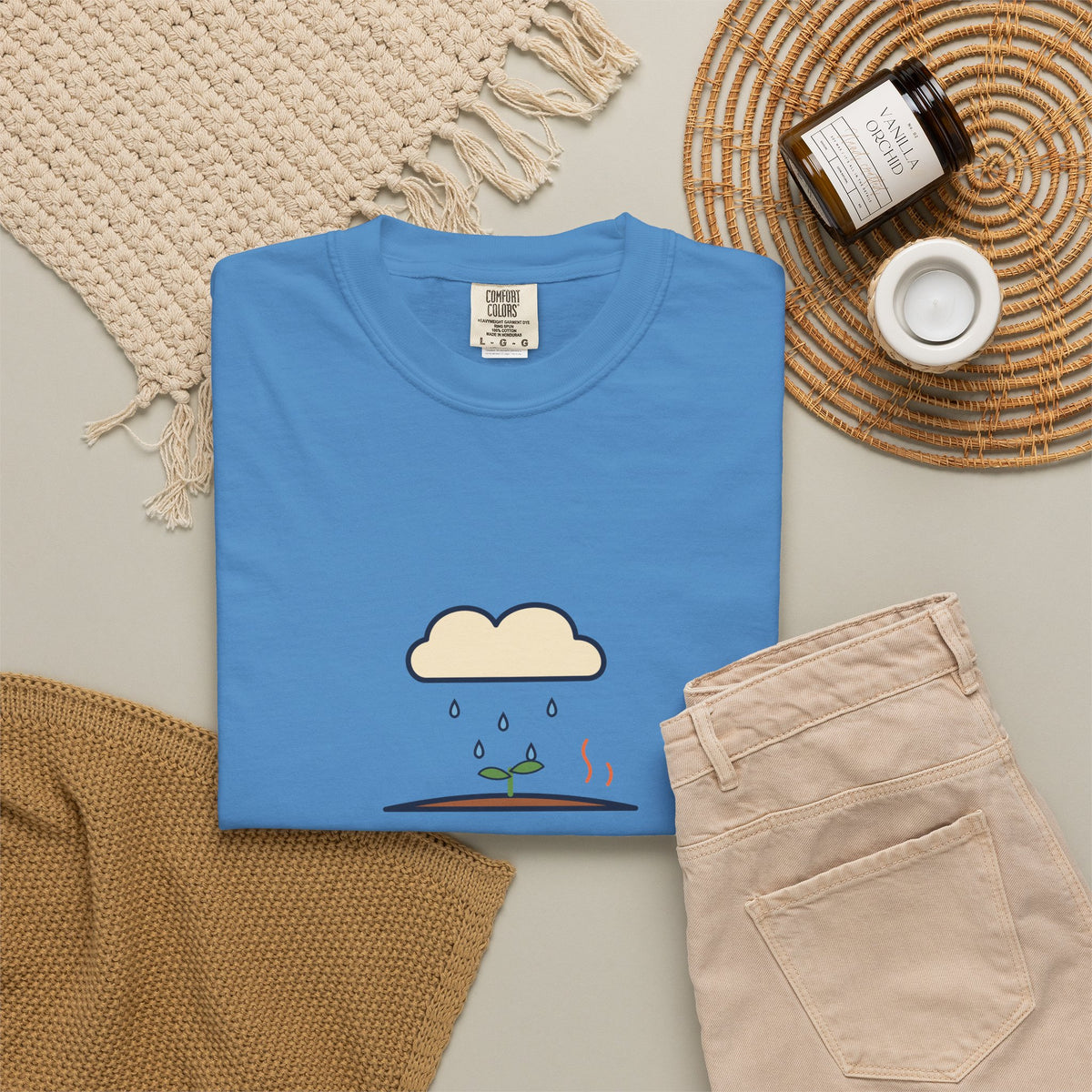 Petrichor Graphic T-Shirt — 'Petrichor: the smell of rain on dry earth' Retro Rain Design
