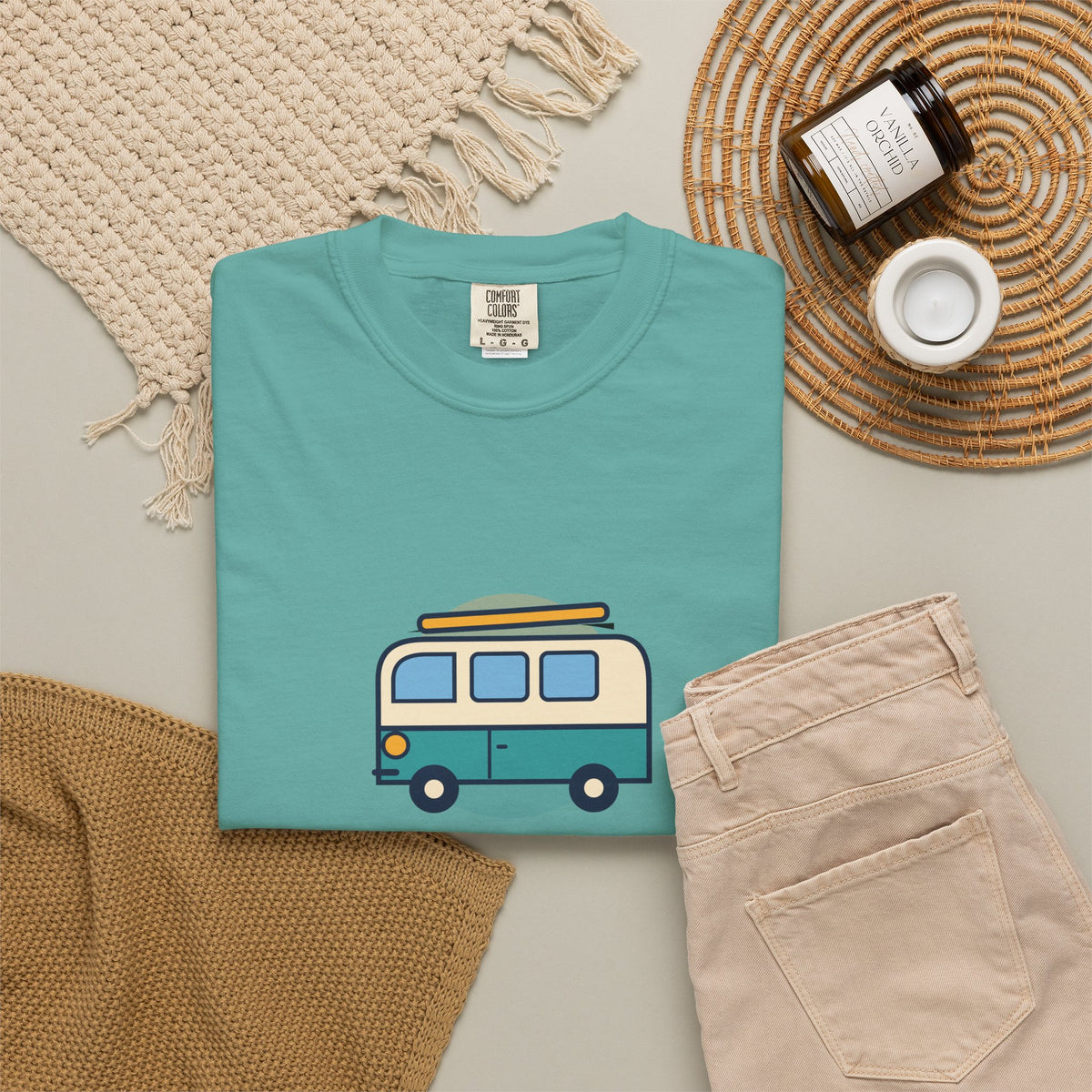 Happy Camper T-Shirt — Retro Campervan Graphic Tee for RV & Camping Lovers