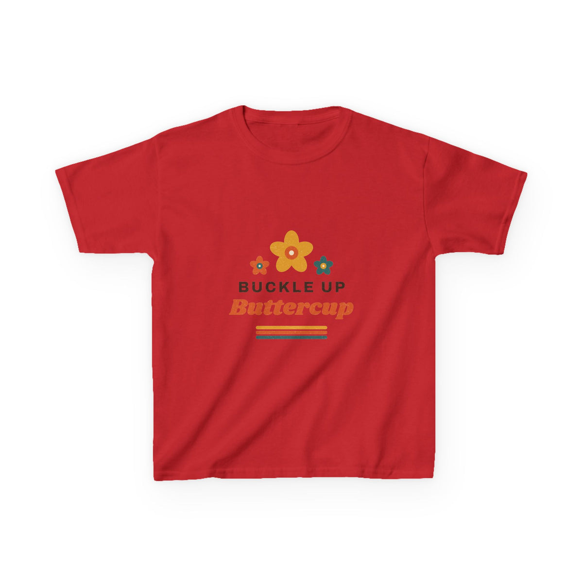 Kids Tee — "Buckle Up Buttercup" Retro Flower Graphic