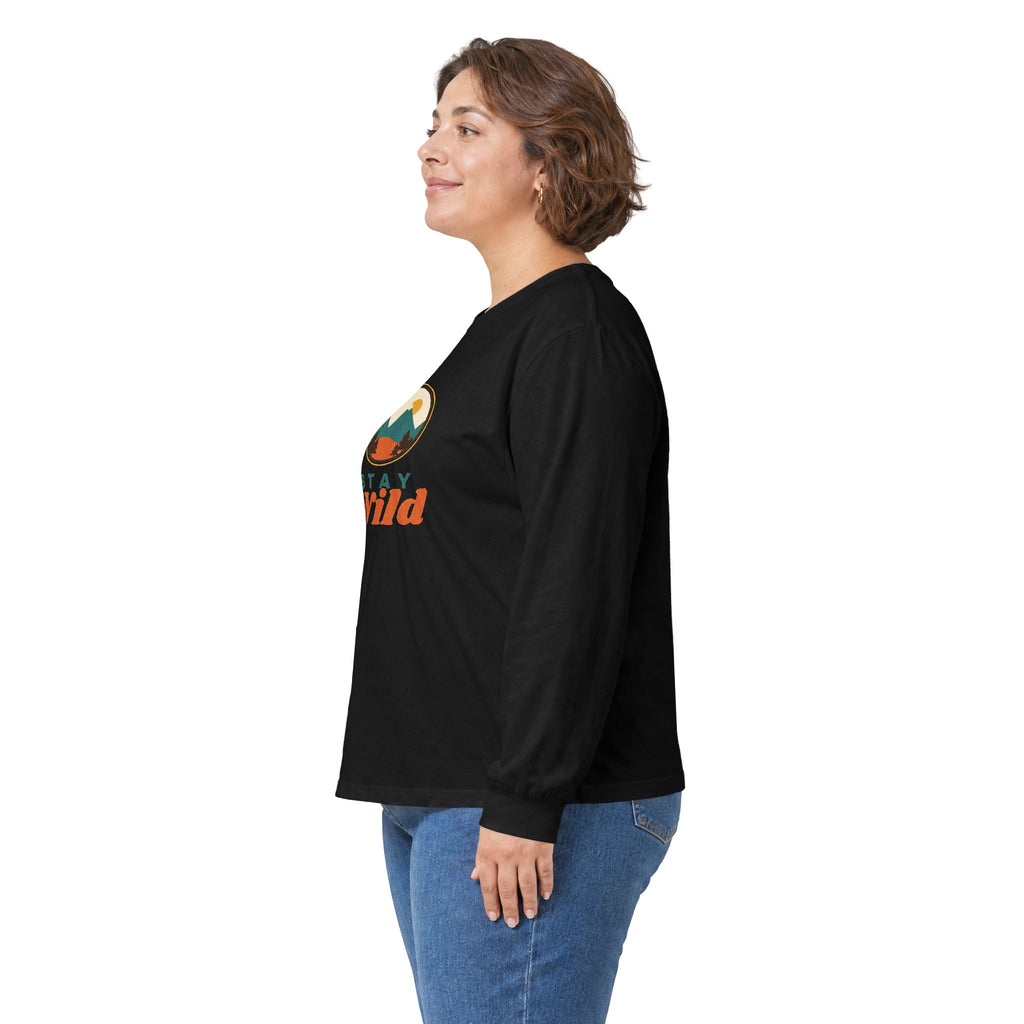 Stay Wild Mountain Long Sleeve Tee — Retro Outdoor Graphic”.