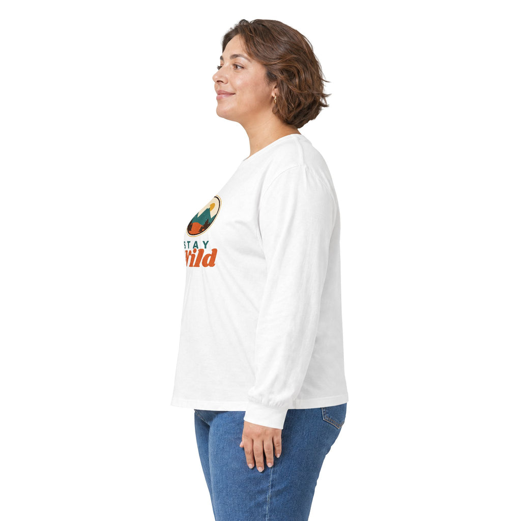 Stay Wild Mountain Long Sleeve Tee — Retro Outdoor Graphic”.