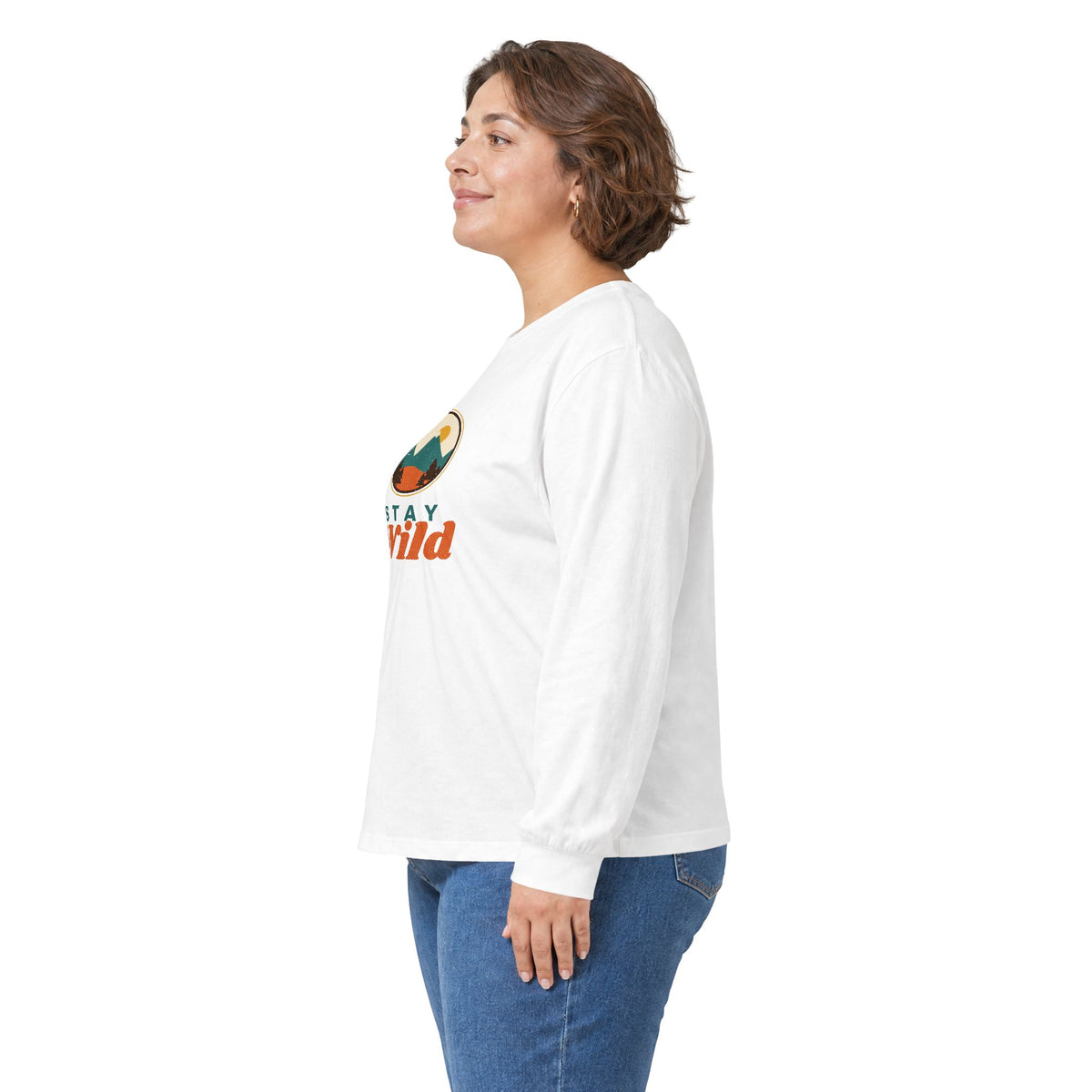 Stay Wild Mountain Long Sleeve Tee — Retro Outdoor Graphic”.