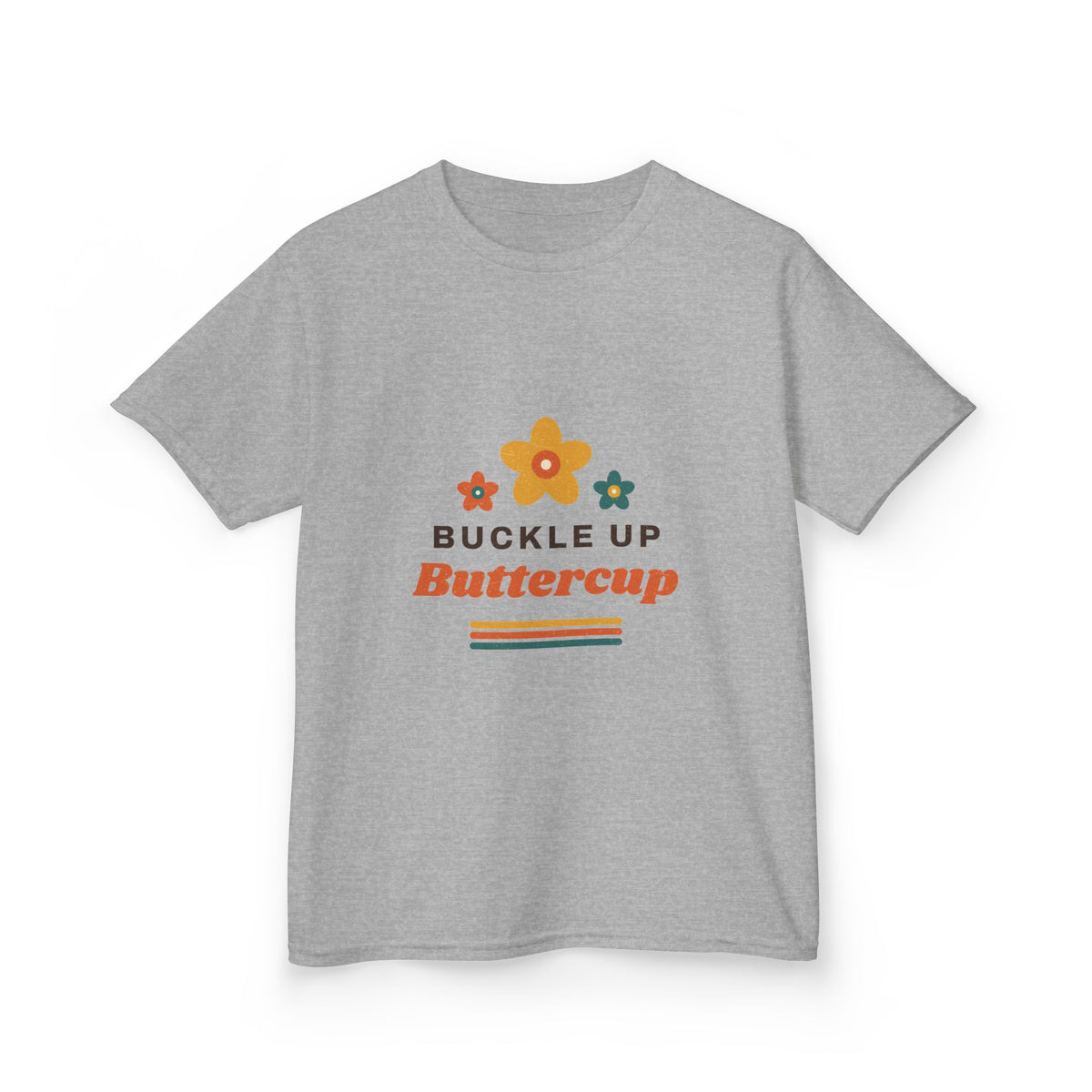 Kids Tee — "Buckle Up Buttercup" Retro Flower Graphic