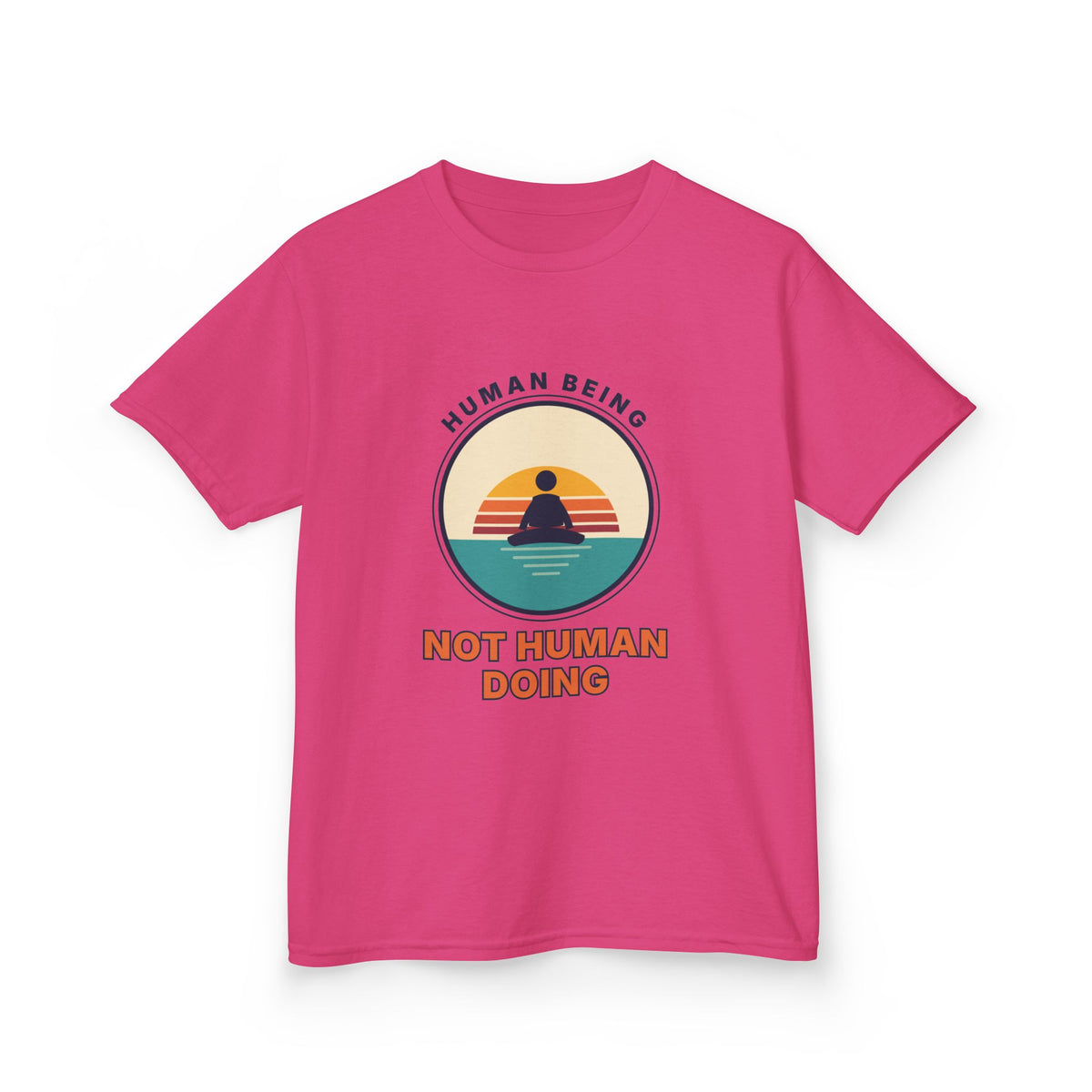 Kids T‑Shirt — "Human Being, Not Human Doing" Retro Sunset Tee