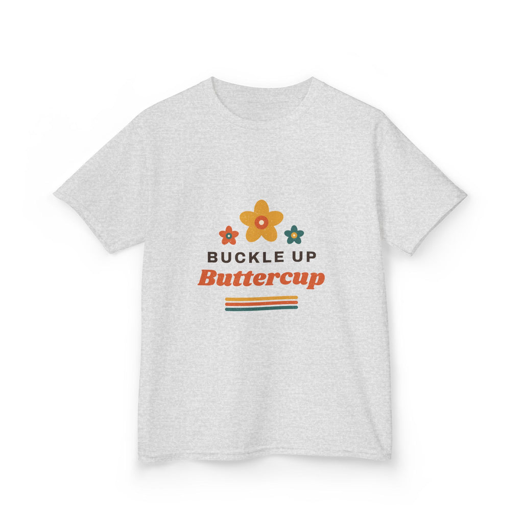 Kids Tee — "Buckle Up Buttercup" Retro Flower Graphic