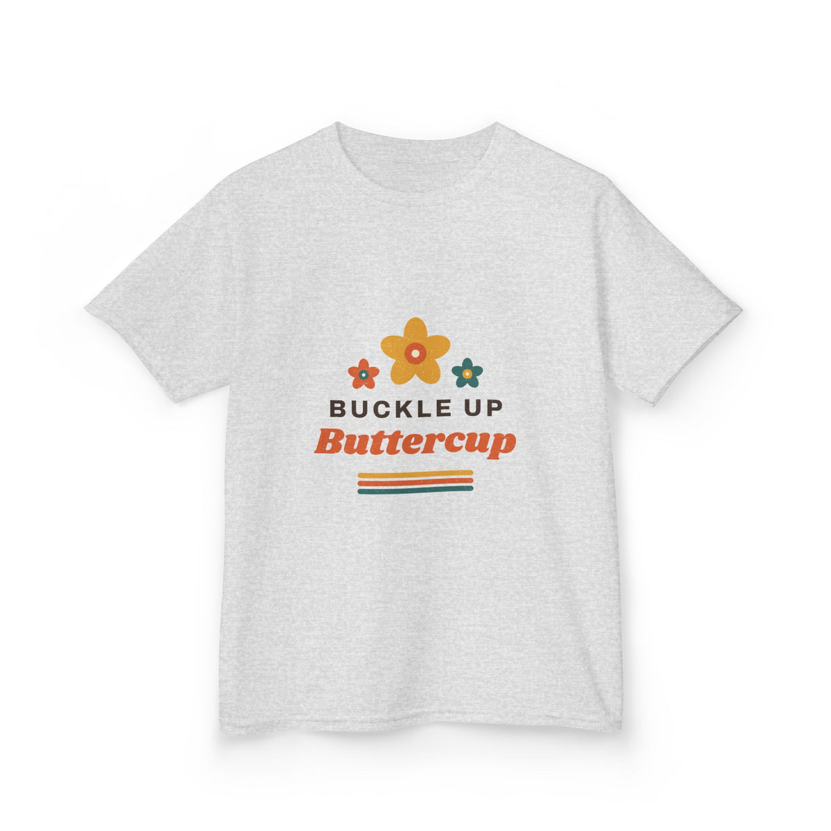 Kids Tee — "Buckle Up Buttercup" Retro Flower Graphic