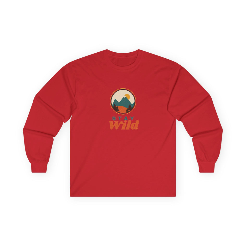 Stay Wild Mountain Long Sleeve Tee — Retro Outdoor Graphic”.