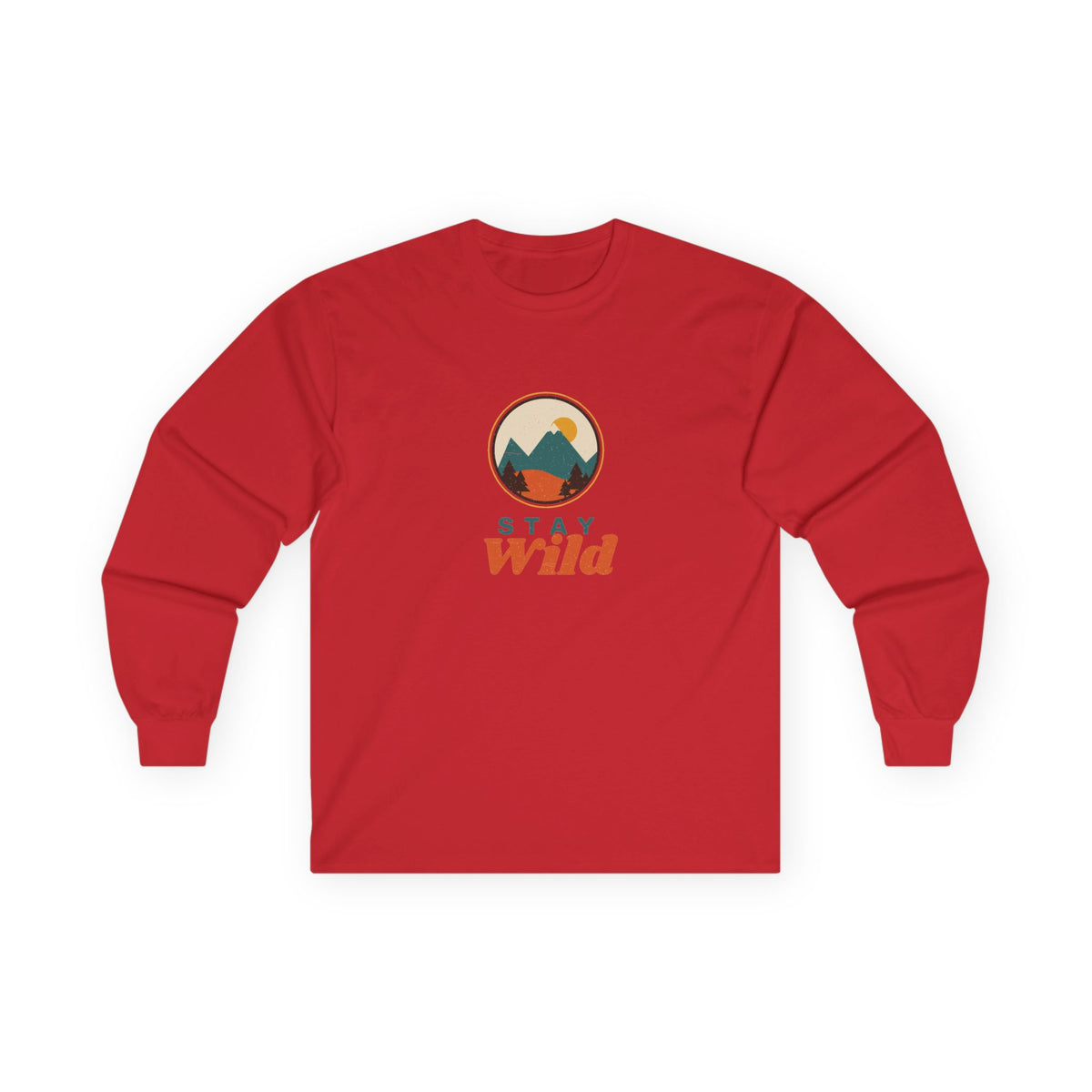 Stay Wild Mountain Long Sleeve Tee — Retro Outdoor Graphic”.