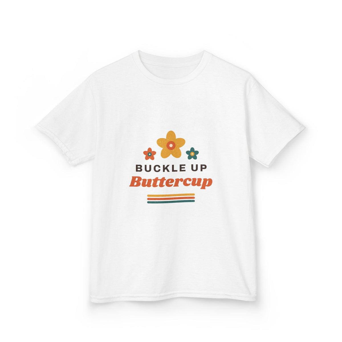 Kids Tee — "Buckle Up Buttercup" Retro Flower Graphic