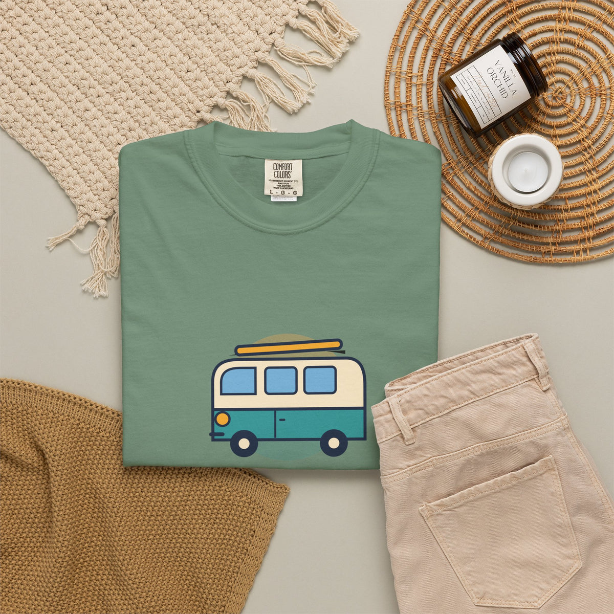 Happy Camper T-Shirt — Retro Campervan Graphic Tee for RV & Camping Lovers