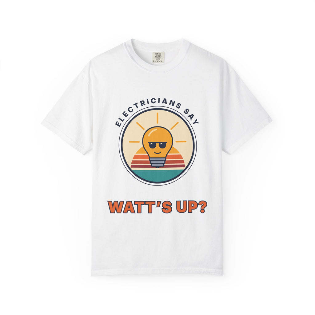 Electrician 'Watt's Up?' T-Shirt — Funny Retro Sunlight Bulb Tee