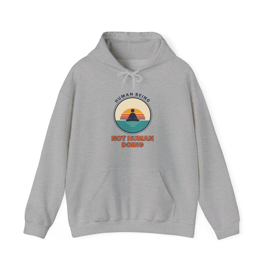 Hoodie — "Human Being, Not Human Doing" Retro Sunset Graphic