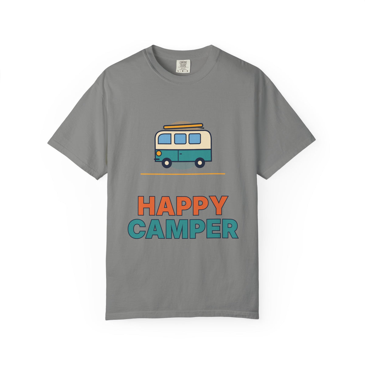 Happy Camper T-Shirt — Retro Campervan Graphic Tee for RV & Camping Lovers