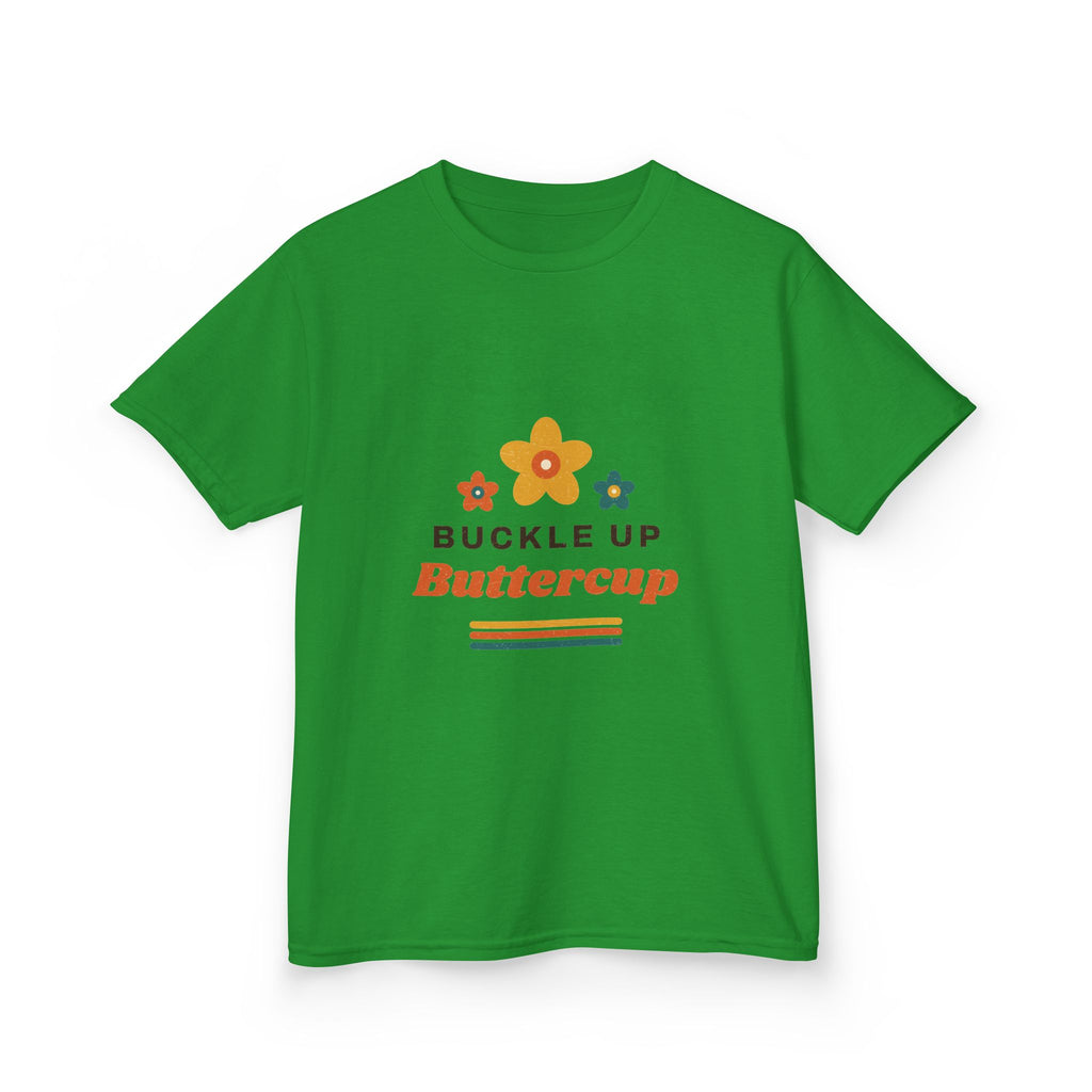 Kids Tee — "Buckle Up Buttercup" Retro Flower Graphic