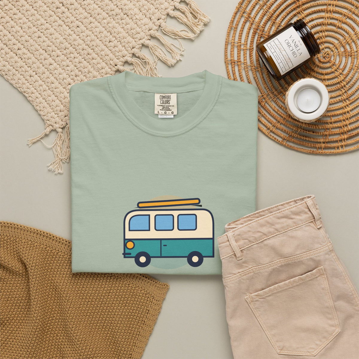 Happy Camper T-Shirt — Retro Campervan Graphic Tee for RV & Camping Lovers