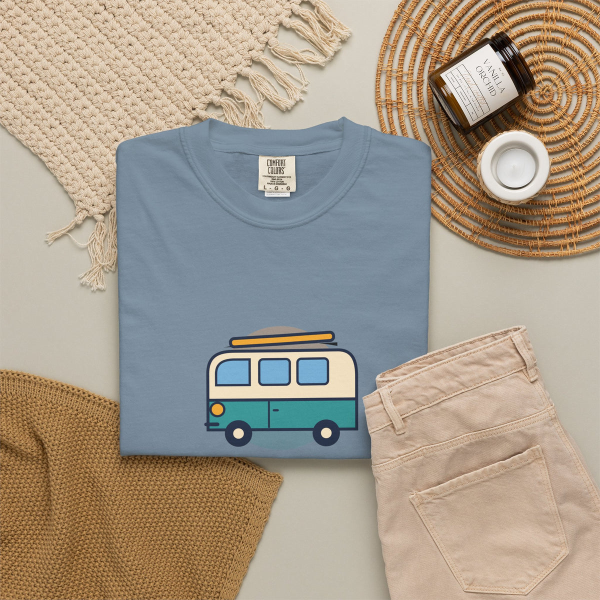 Happy Camper T-Shirt — Retro Campervan Graphic Tee for RV & Camping Lovers