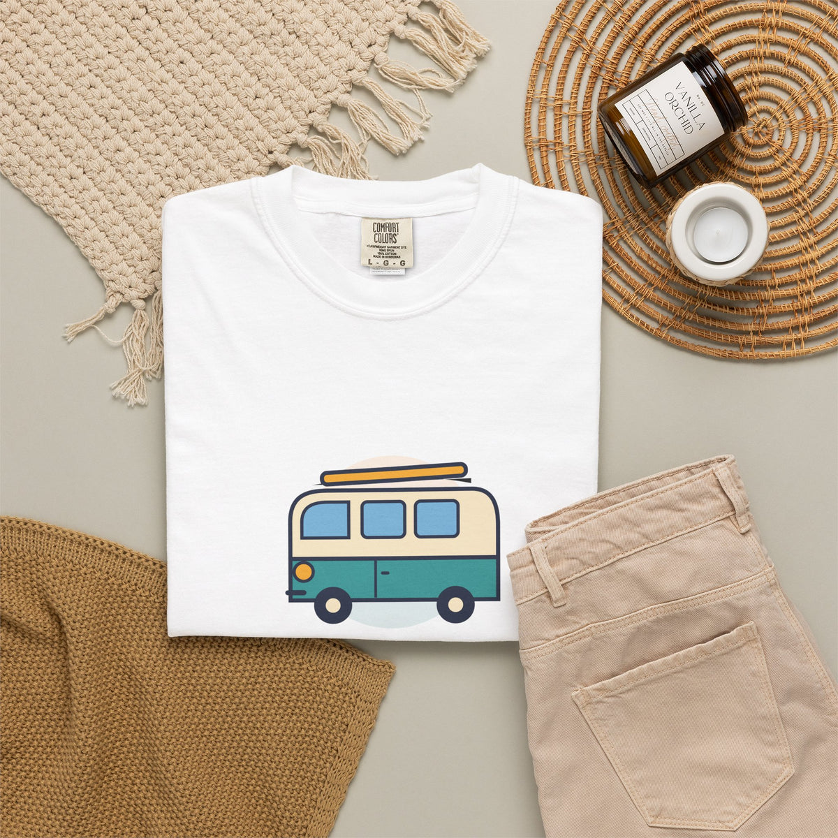 Happy Camper T-Shirt — Retro Campervan Graphic Tee for RV & Camping Lovers