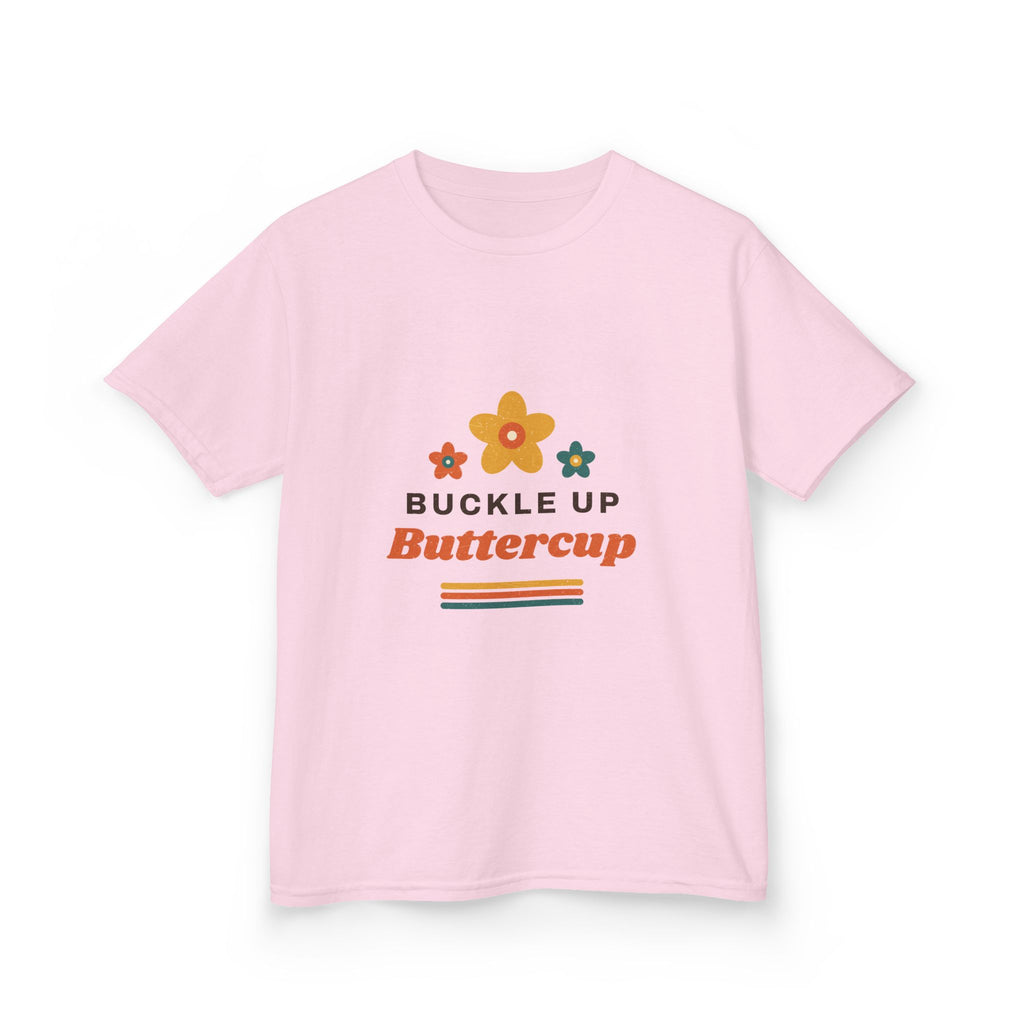 Kids Tee — "Buckle Up Buttercup" Retro Flower Graphic