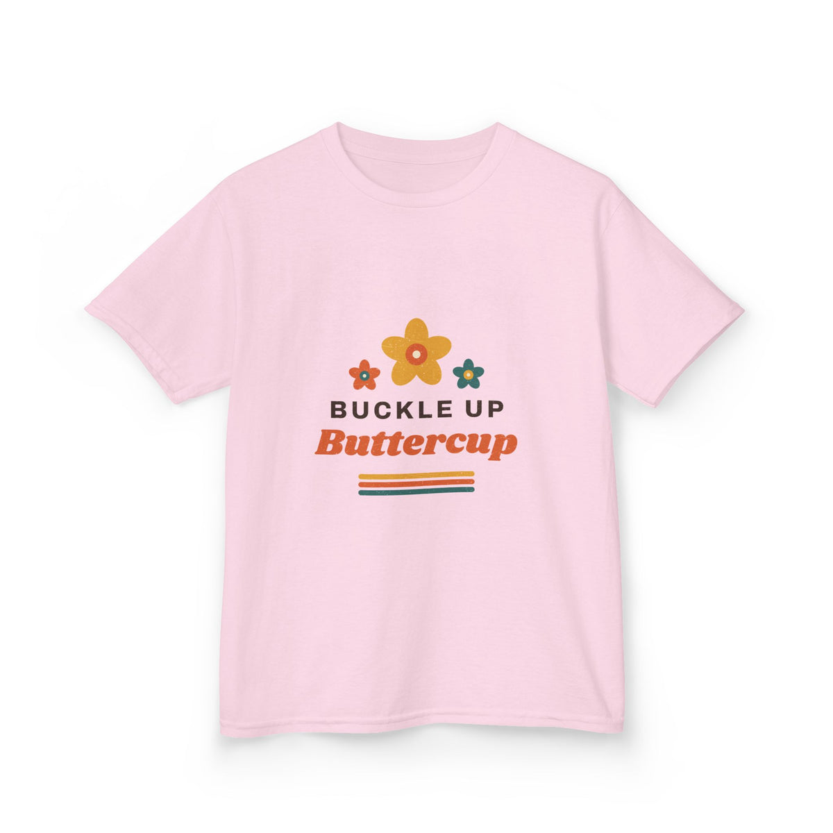 Kids Tee — "Buckle Up Buttercup" Retro Flower Graphic