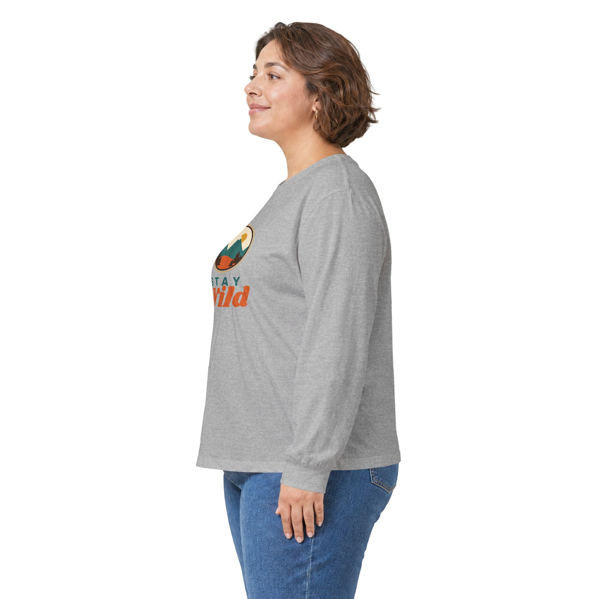 Stay Wild Mountain Long Sleeve Tee — Retro Outdoor Graphic”.