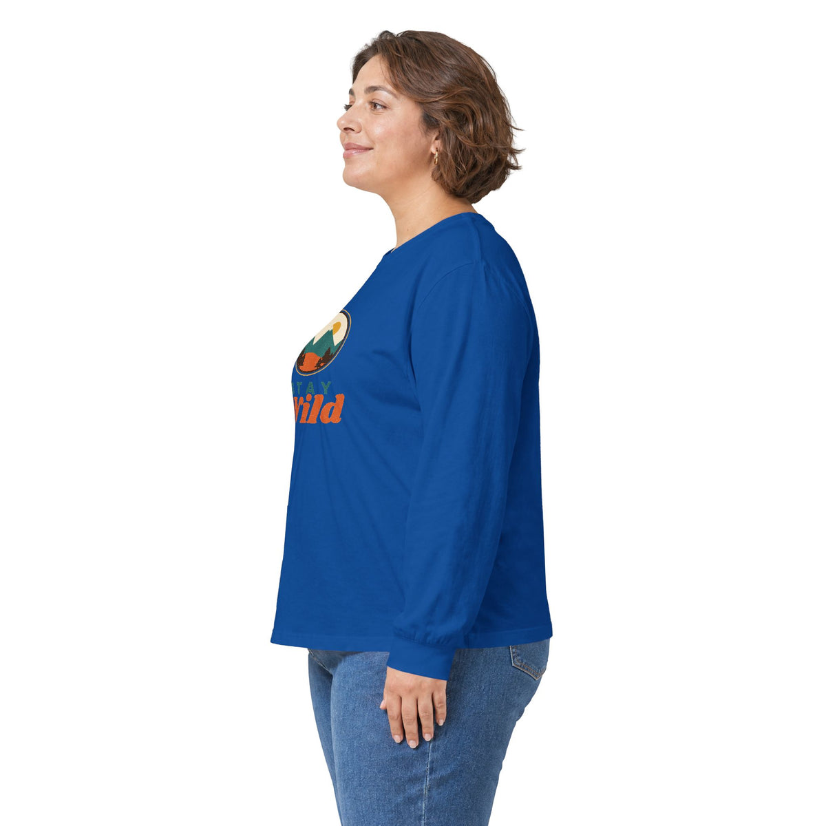 Stay Wild Mountain Long Sleeve Tee — Retro Outdoor Graphic”.