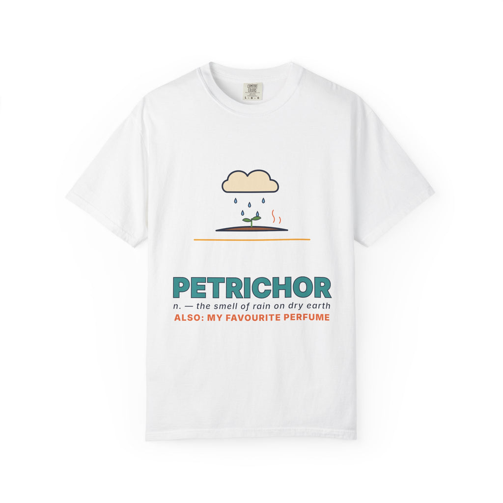 Petrichor Graphic T-Shirt — 'Petrichor: the smell of rain on dry earth' Retro Rain Design