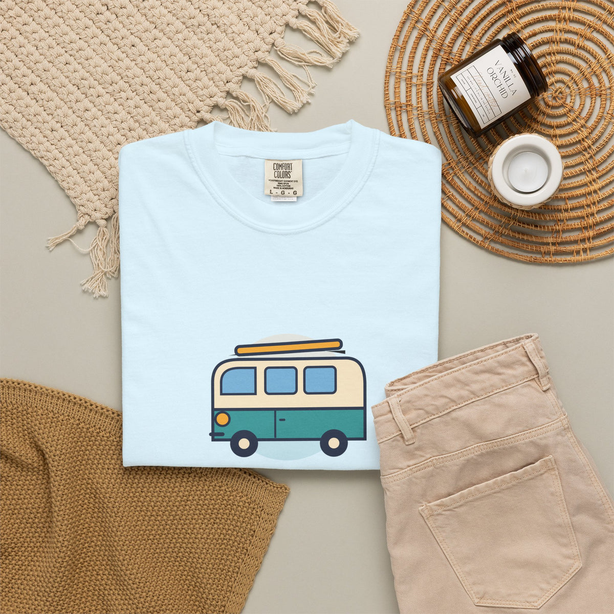 Happy Camper T-Shirt — Retro Campervan Graphic Tee for RV & Camping Lovers