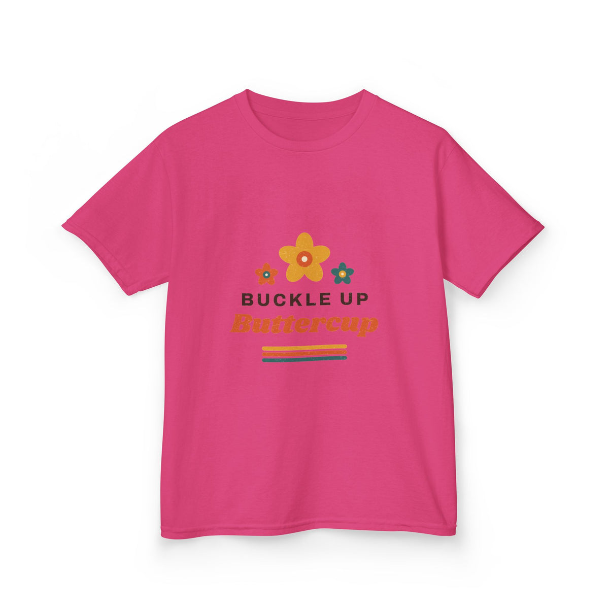 Kids Tee — "Buckle Up Buttercup" Retro Flower Graphic