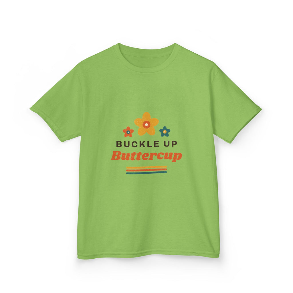 Kids Tee — "Buckle Up Buttercup" Retro Flower Graphic