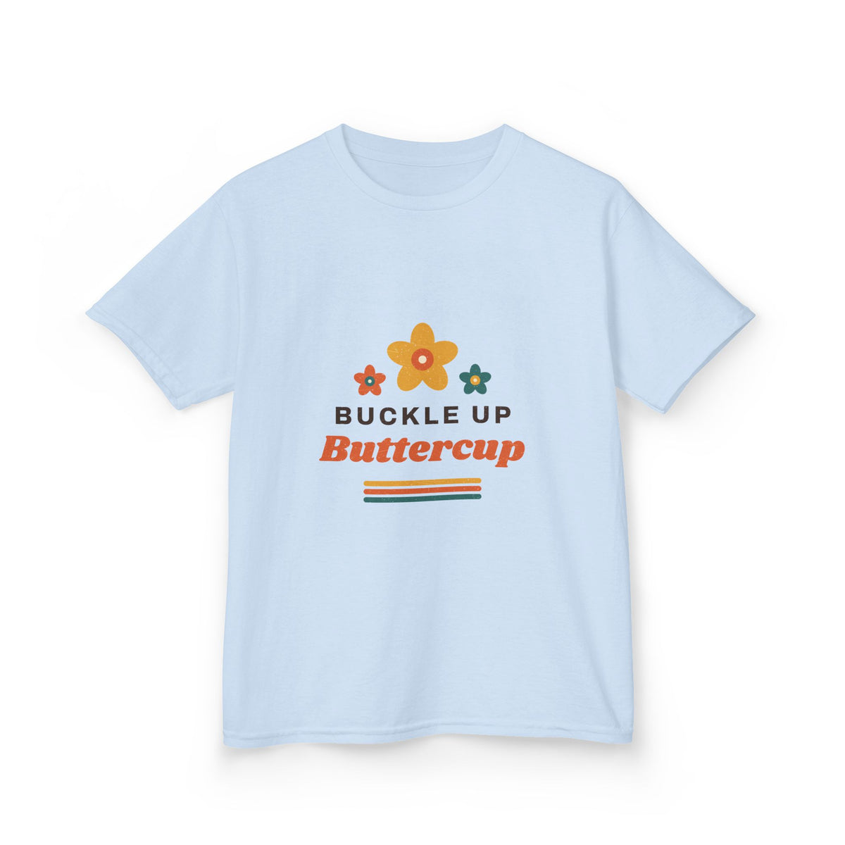 Kids Tee — "Buckle Up Buttercup" Retro Flower Graphic